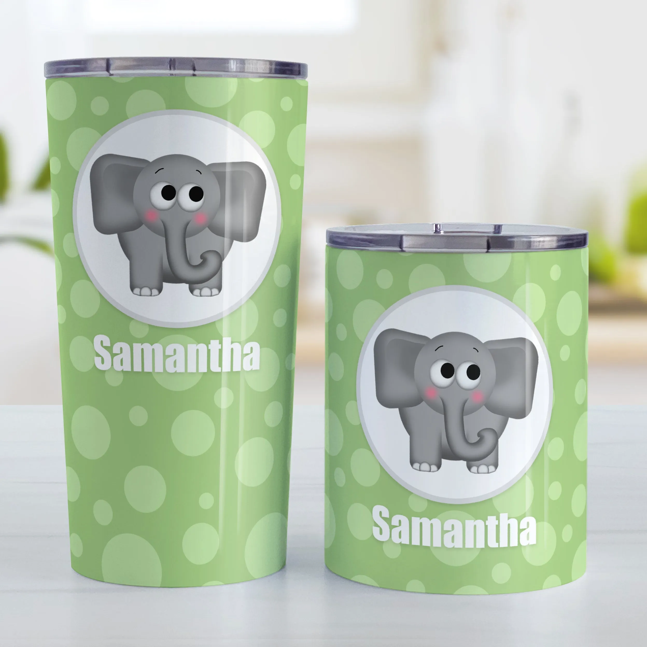 Personalized Cute Elephant Bubbly Green Tumbler Cup